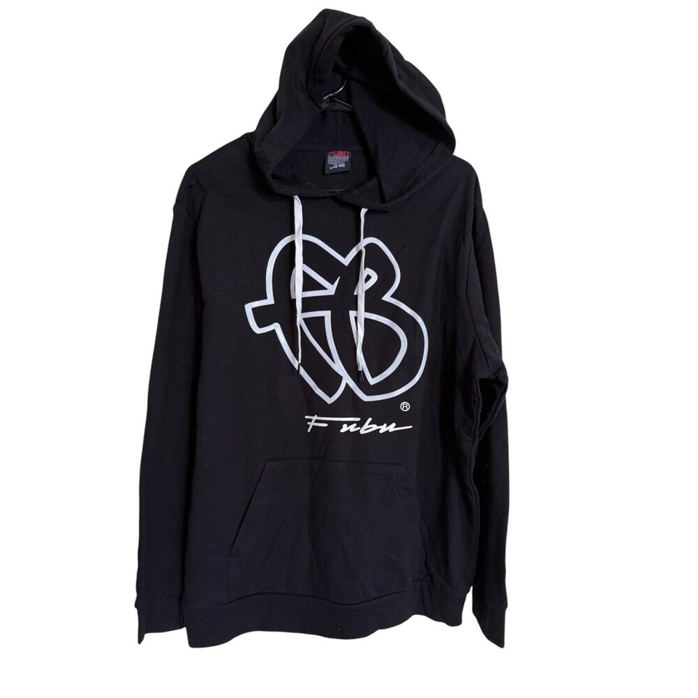 FUBU FB Script Logo Hoodie Men’s Large Black Hip Hop Retro Streetwear Pullover